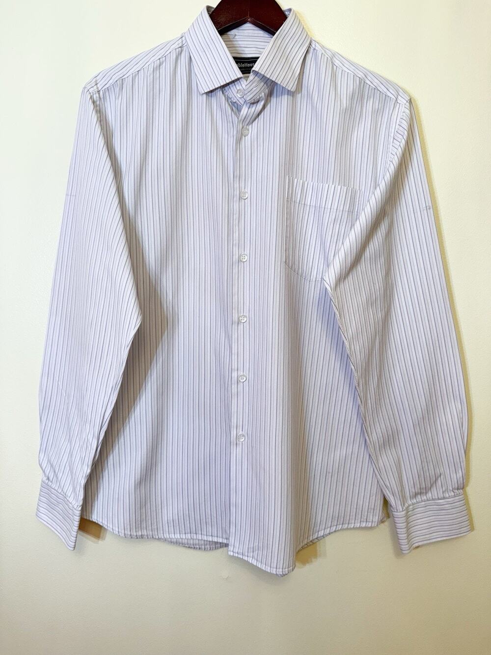 Noble House  Shirt Men Large White Purple Stripe Long Sleeve Office